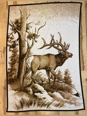 Vintage reversible acrylic elk blanket